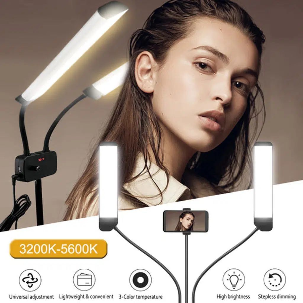 AL45X Esnek Çift Kol LED Işık Çift Renkli LED Video Işığı, Canlı Yayın Telefon Tutucu 3 Mod