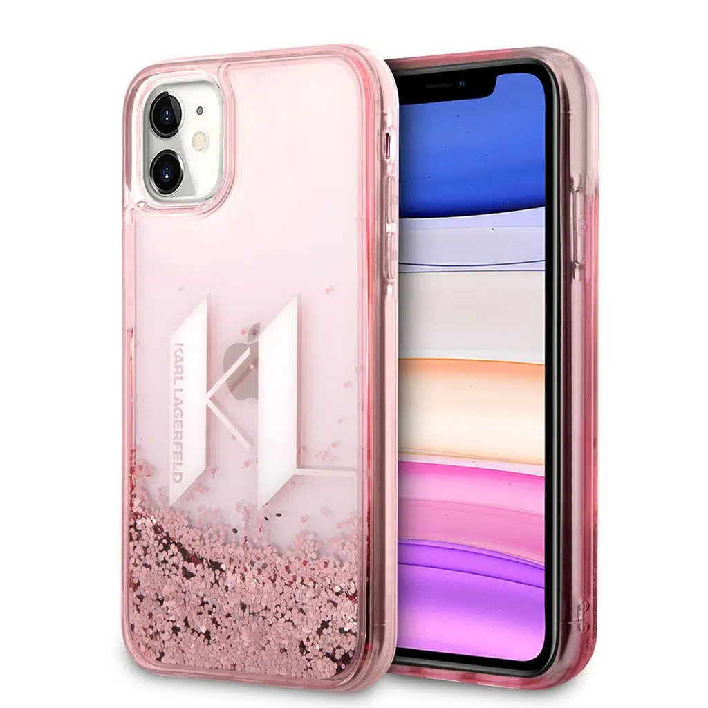 Apple iPhone 11 Kılıf Karl Lagerfeld Sıvılı Simli Dizayn Kapak