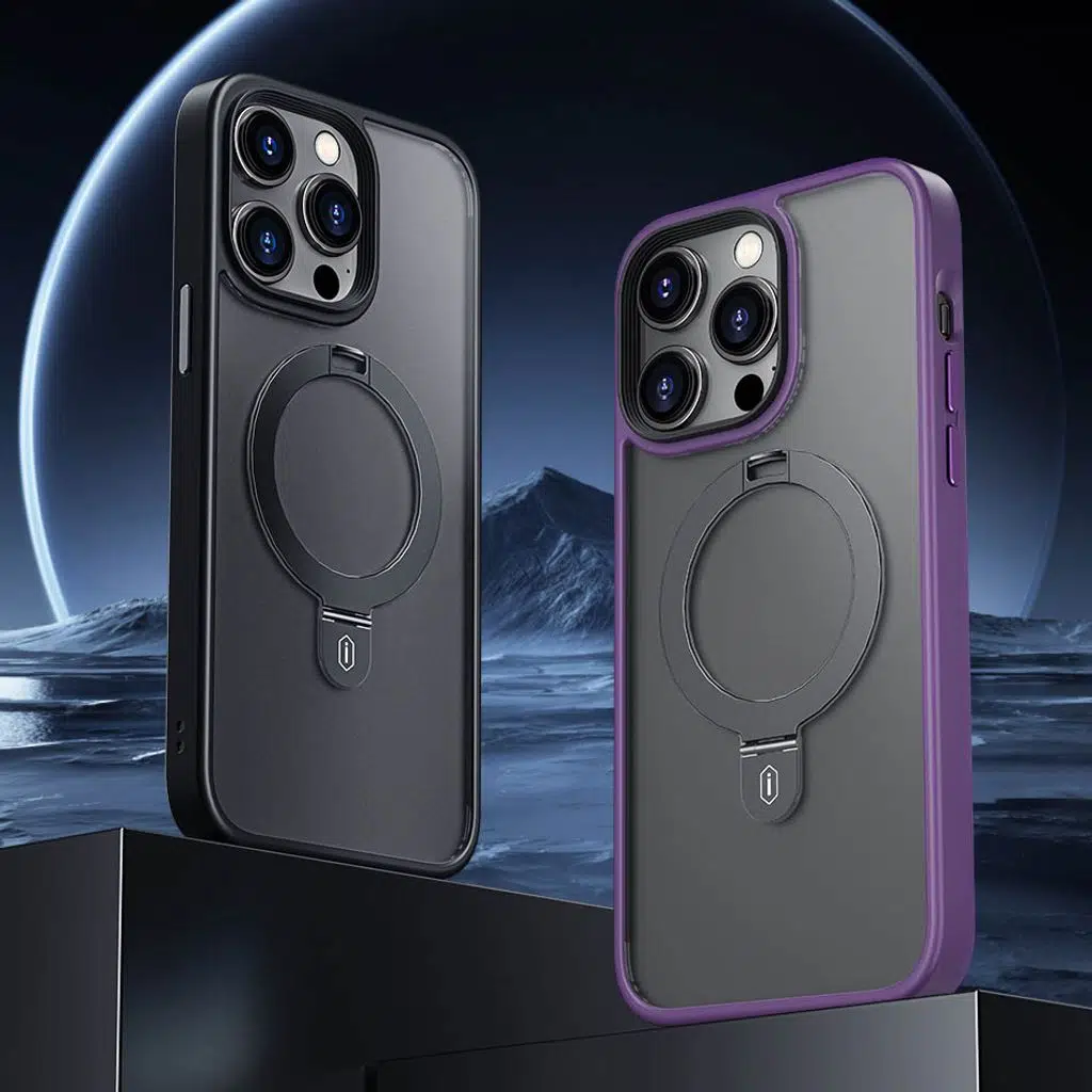 Apple iPhone 14 Kılıf Wiwu ZMM-010 M-safe Şarj Özellikli Parmak İzi Bırakmayan Mat Transparan Standlı Kapak