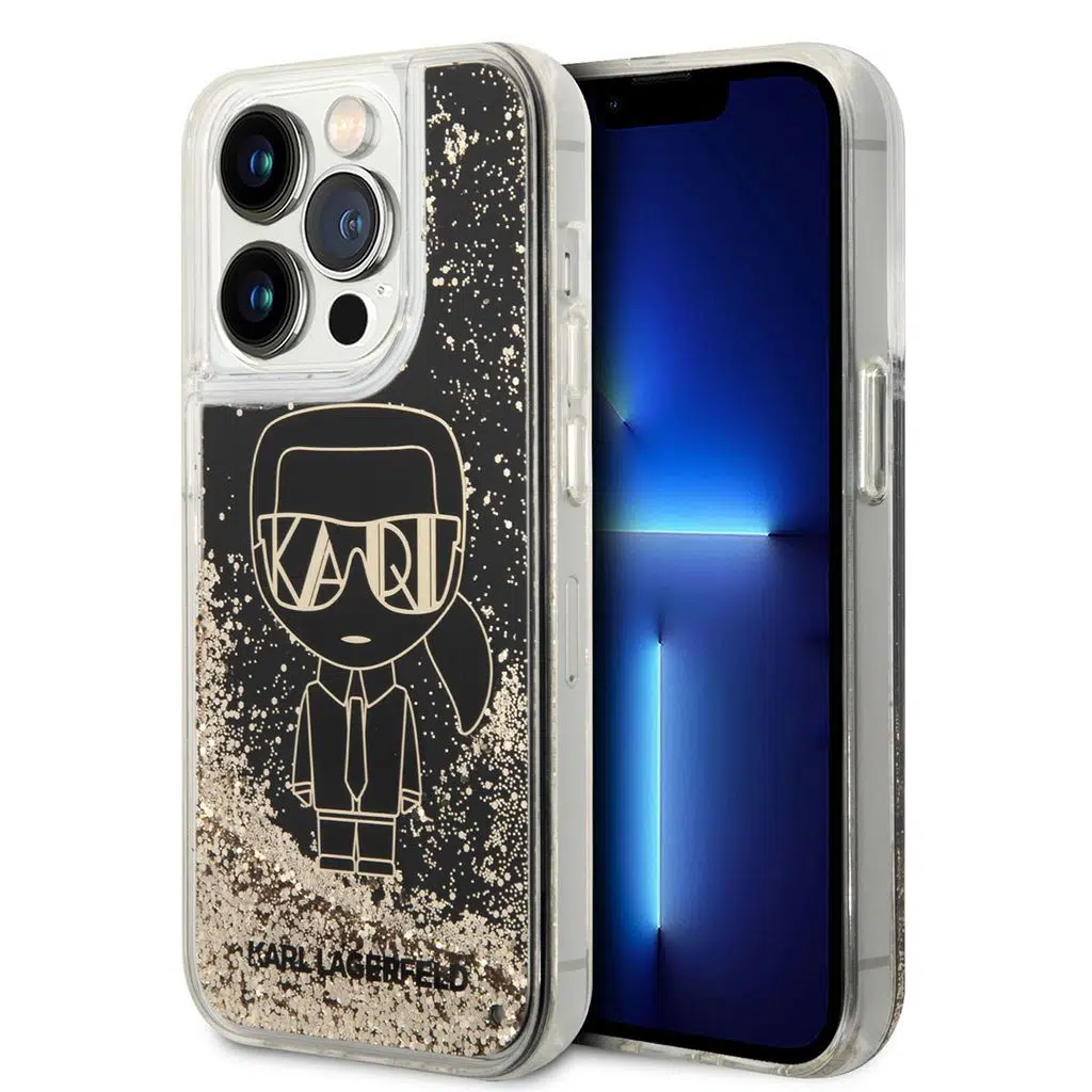 Apple iPhone 14 Pro Max Kılıf Karl Lagerfeld Sıvılı Simli Gatsby Dizayn Kapak