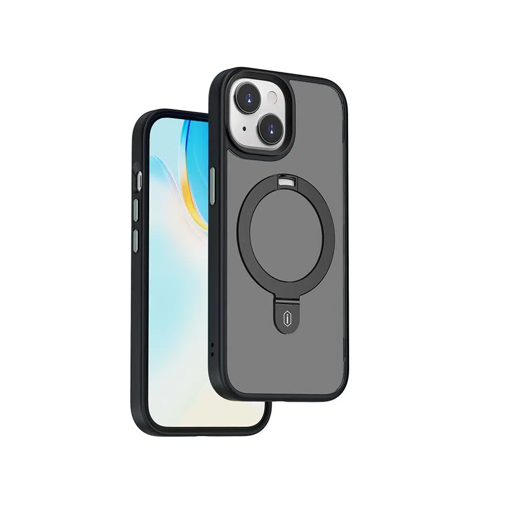Apple iPhone 15 Plus Kılıf Wiwu ZMM-010 M-safe Şarj Özellikli Mat Arka Yüzey Standlı Kapak