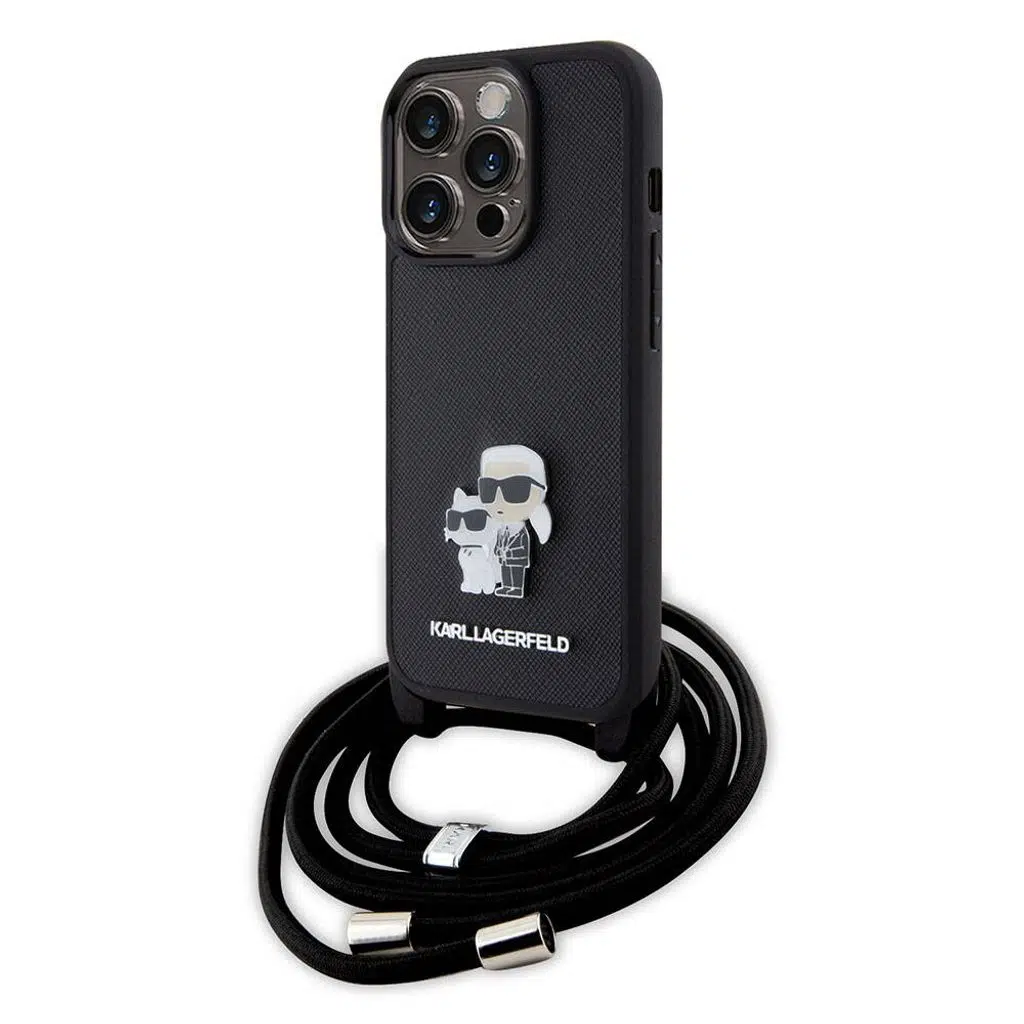 Apple iPhone 15 Pro Kılıf Karl Lagerfeld Askı İpli K&C Metal Logo Orjinal Lisanslı Kapak