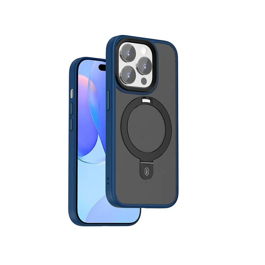 Apple iPhone 15 Pro Kılıf Wiwu ZMM-010 M-safe Şarj Özellikli Mat Arka Yüzey Standlı Kapak