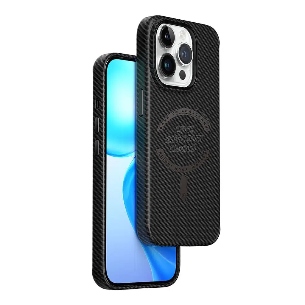 Apple iPhone 15 Pro Max Kılıf Wiwu LCC-107 Karbon Fiber M-safe Şarj Özellikli Kamera Korumalı Kabon Kapak