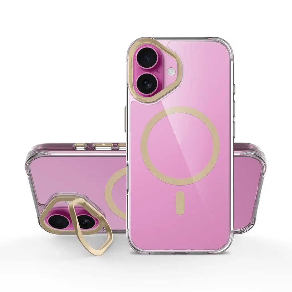 iPhone 17 ile Uyumlu Kılıf M-safe Şarj Airbagli Kamera Standlı Azor Kapak Turuncu Lacivert Gold