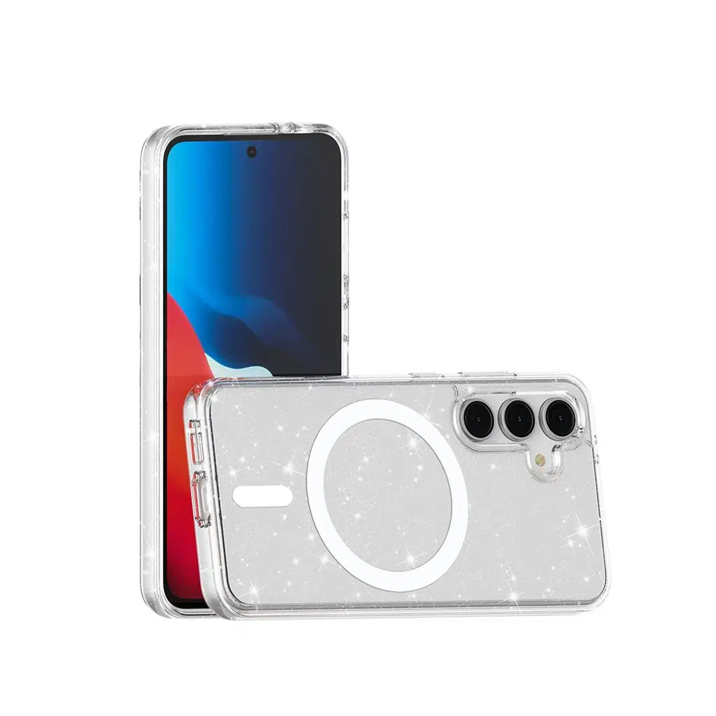 Samsung Galaxy S24 FE Kılıf M-safe Şarj Özellikli Parlayan Simli Saydam Renkli Allstar Kapak