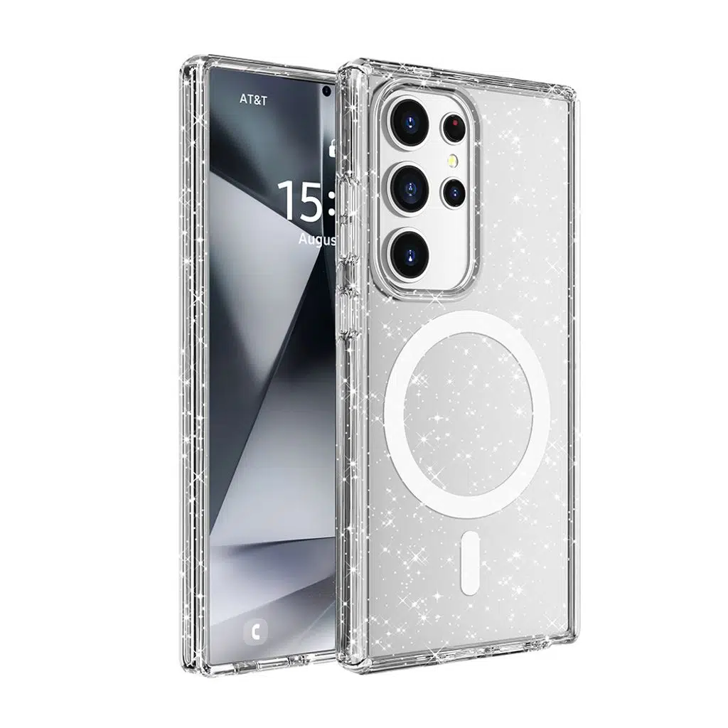 Samsung Galaxy S25 Ultra Kılıf M-safe Şarj Özellikli Parlayan Simli Saydam Renkli Allstar Kapak