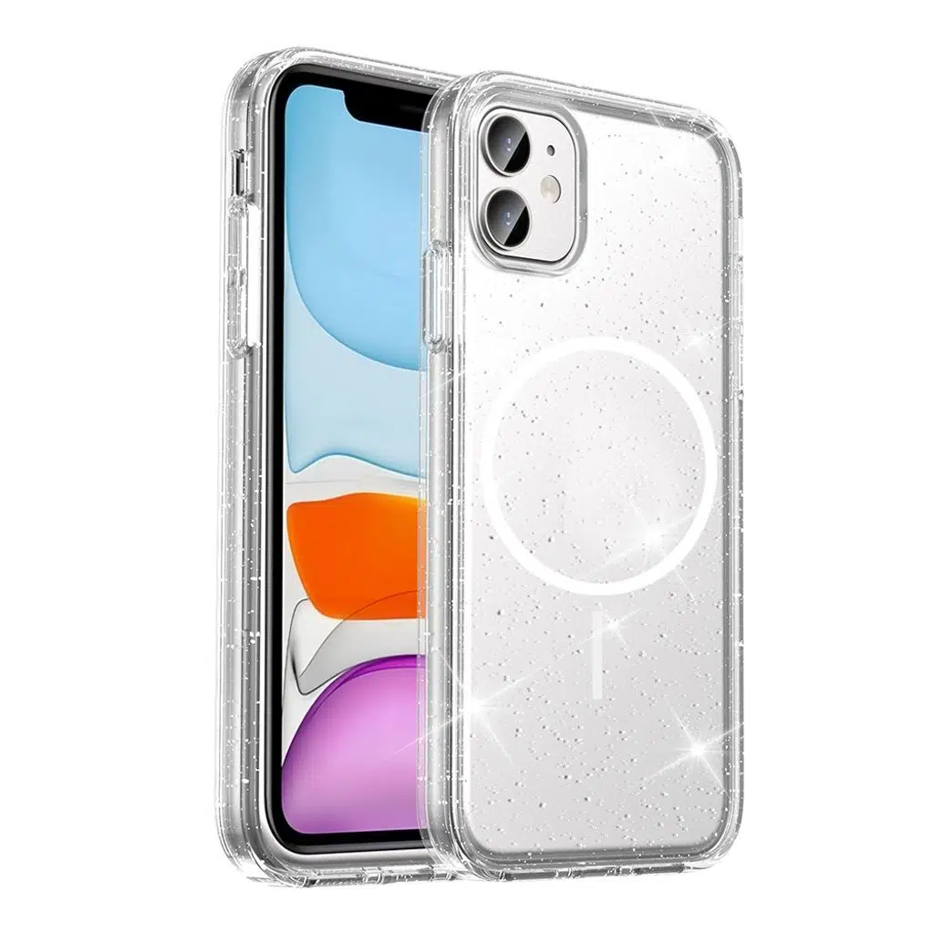 iPhone 11 Kılıf M-safe Şarj Özellikli Parlayan Simli Saydam Renkli Maris Kapak