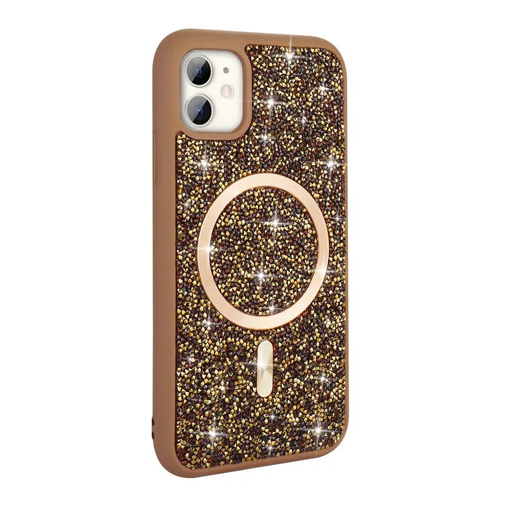 iPhone 11 Kılıf Pırlanta Tasarımlı M-safe Şarj Özellikli Mozaik Silikon Kapak