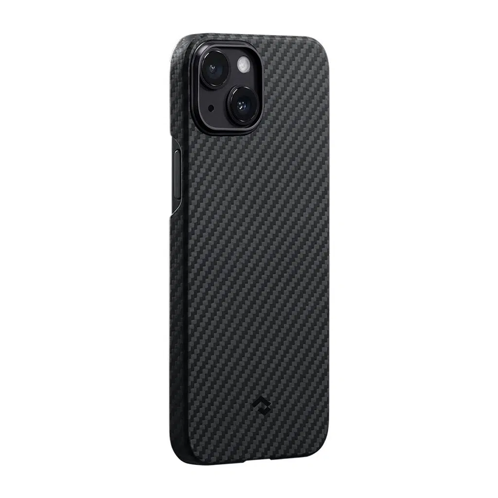 iPhone 14 Kılıf M-safe Şarj Özellikli 1500D Aramid Fiber Pitaka Ultra-Slim Classic Serisi Black-Grey Twill Kapak