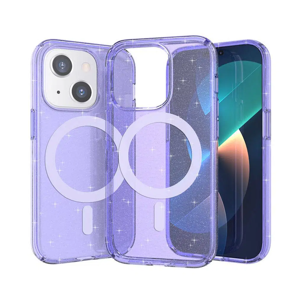 iPhone 14 Kılıf M-safe Şarj Özellikli Parlayan Simli Saydam Renkli Allstar Kapak