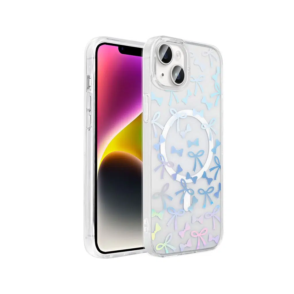 iPhone 14 Kılıf M-Safe Şarj Özellikli Şeffaf Folk Sert Kapak