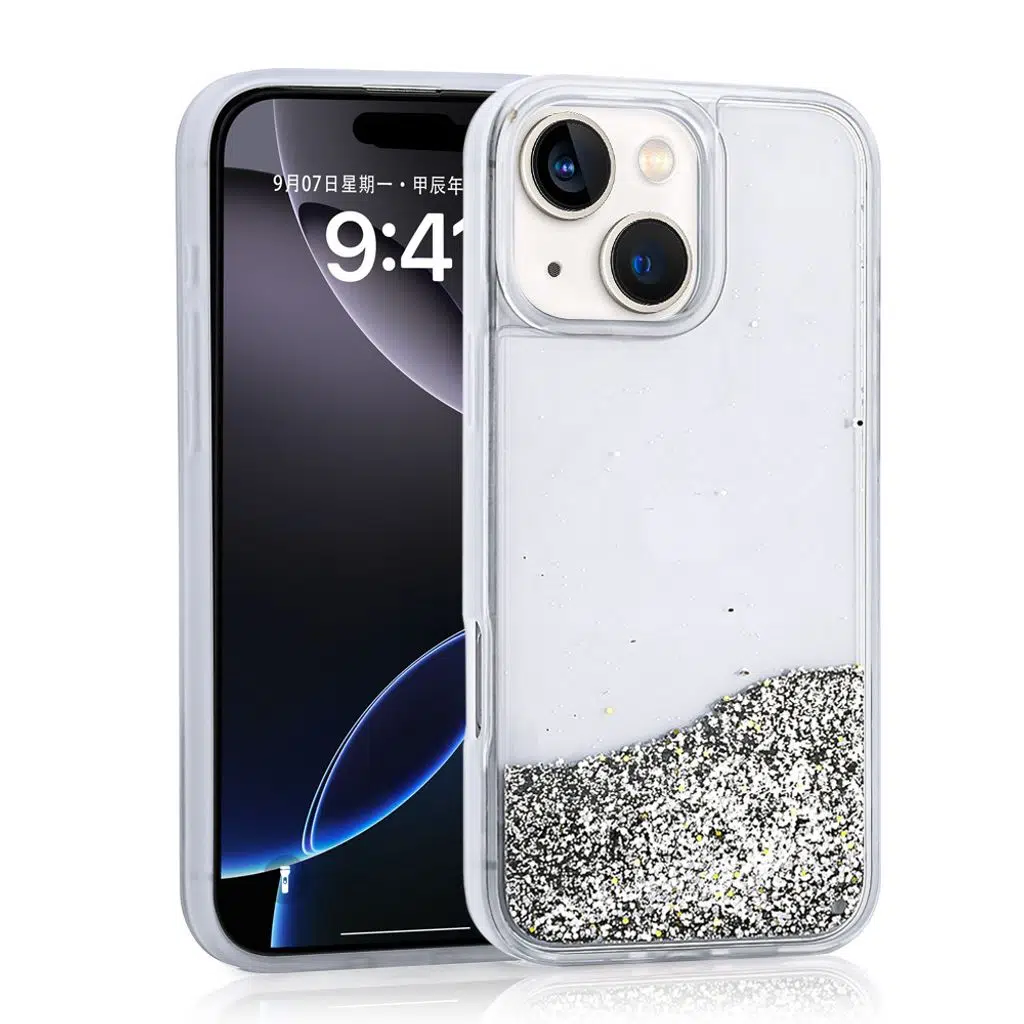 iPhone 14 Kılıf Sıvılı Simli Şeffaf Arka Yüzey Keto Silikon Kapak