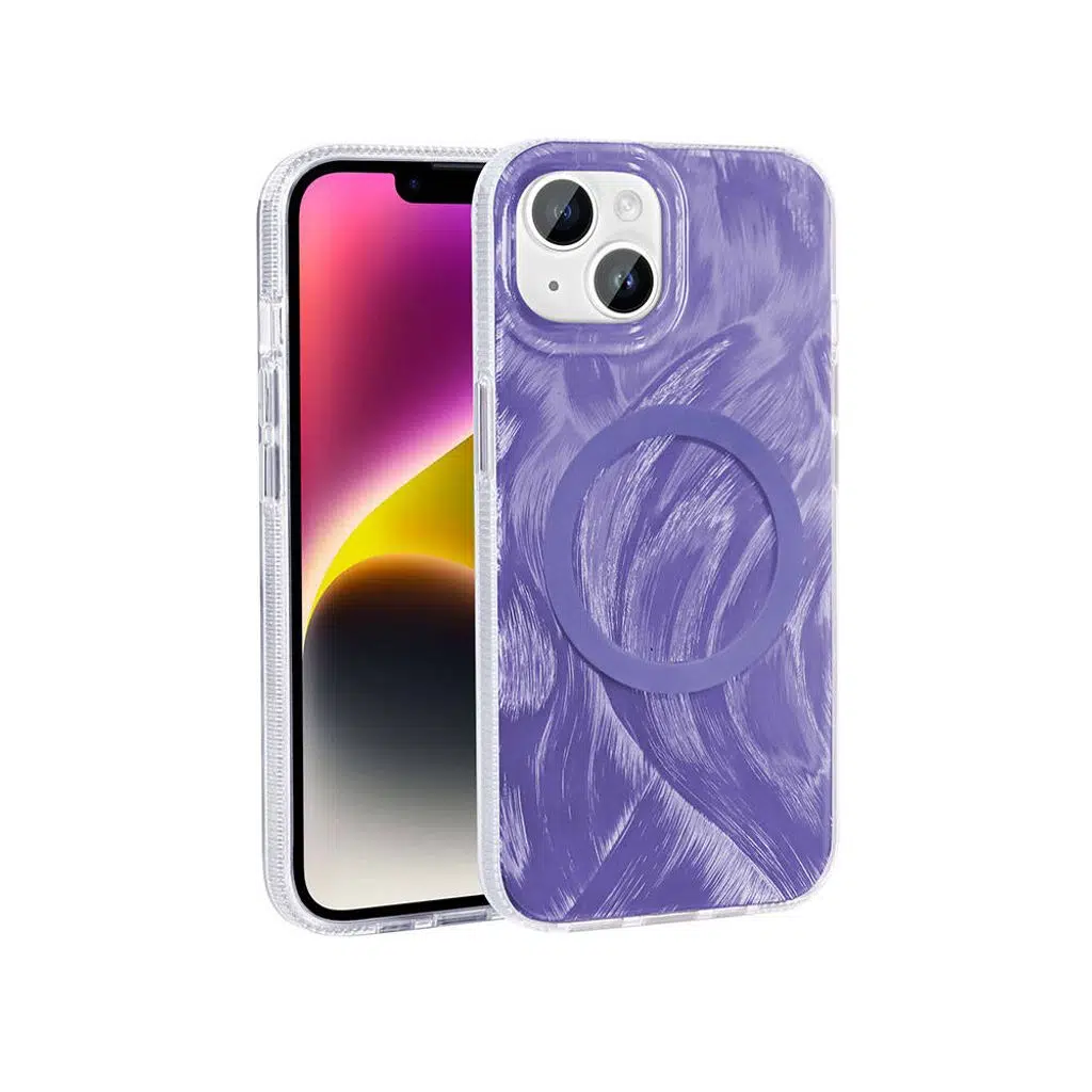 iPhone 14 Plus Kılıf M-safe Şarj Özellikli Fırça Boya Desenli Palet Kapak