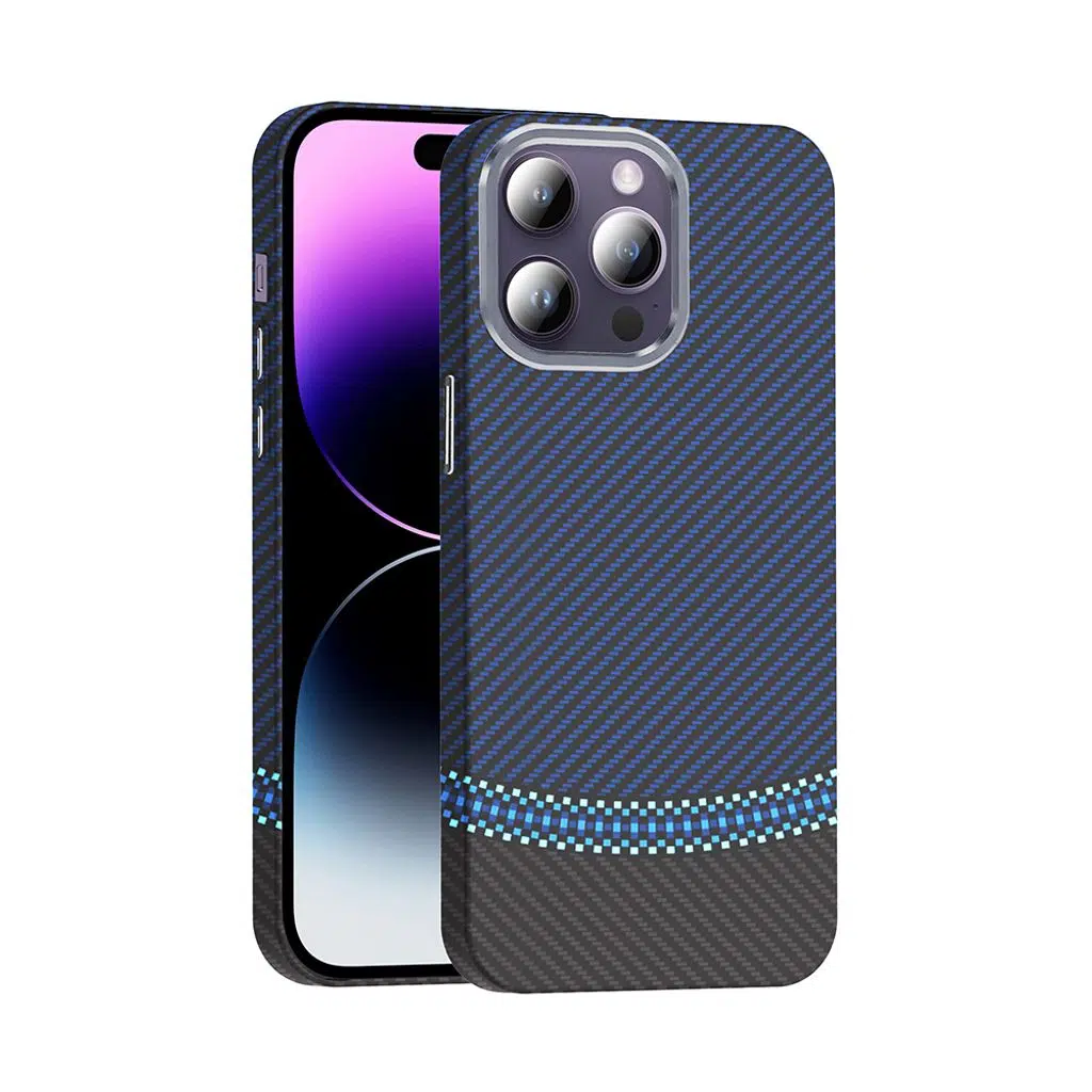 iPhone 14 Pro Max Kılıf M-safe Şarj Özellikli Karbon Fiber Görünümlü Gros Kapak