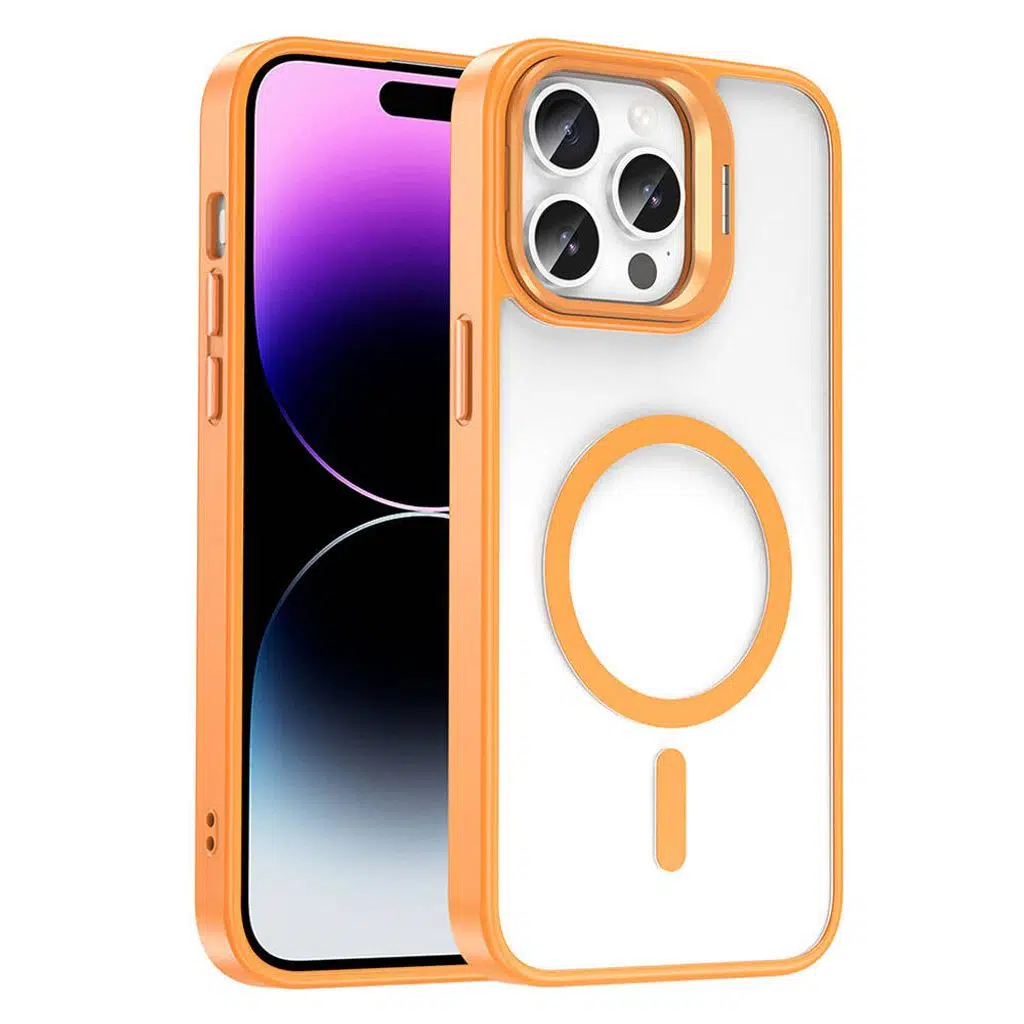 iPhone 14 Pro Max Kılıf M-safe Şarj Özellikli Standlı M-safe Klon Lensli Kapak