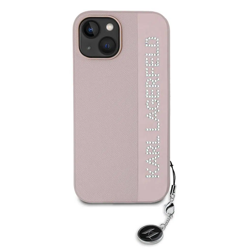 Stony Saffiano Rhinestones iPhone 15 Anahtarlıklı KL Scribe Kılıf