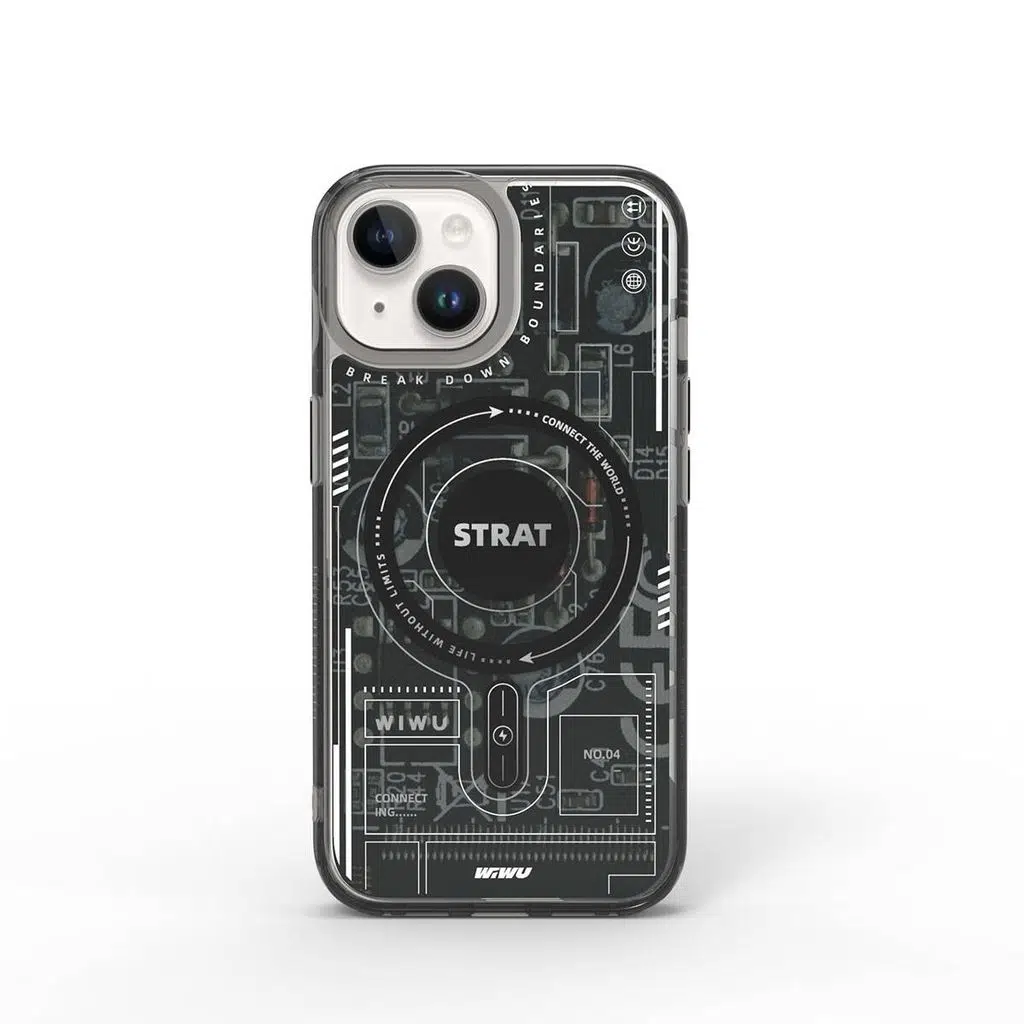 iPhone 15 Kılıf M-safe Şarj Özellikli Desenli Lopard Mecha Circuit H Serisi Kapak