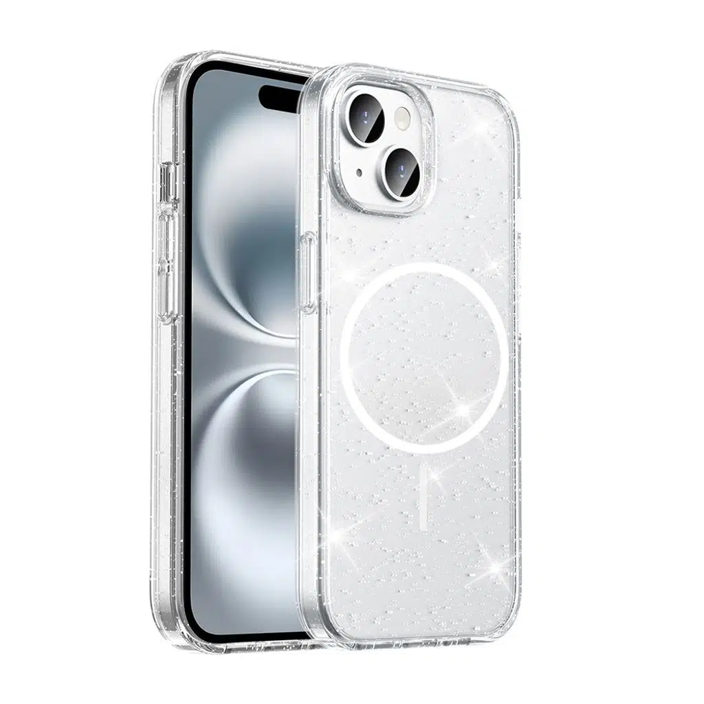 iPhone 15 Kılıf M-safe Şarj Özellikli Parlayan Simli Saydam Renkli Maris Kapak