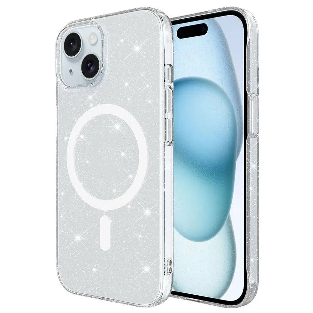 iPhone 15 Kılıf M-safe Şarj Özellikli Simli Şeffaf Arka Yüzey Erdos Silikon Kapak