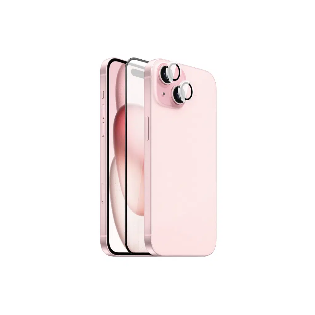 iPhone 15 Lopard Wi-IP002 2in1 Temperli Cam Ahize Toz Önleyici Ekran Koruyucu ve Kamera Lens Koruyucu Set