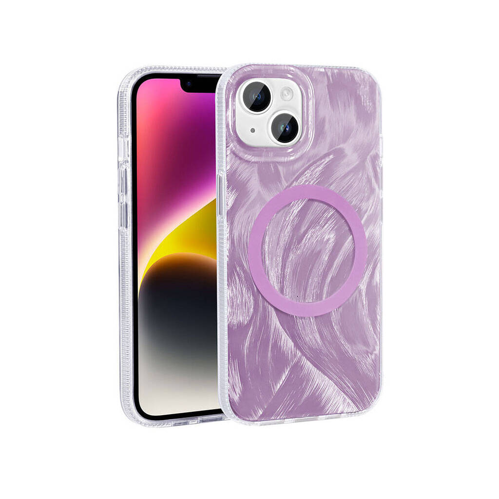 iPhone 15 Plus Kılıf M-safe Şarj Özellikli Fırça Boya Desenli Palet Kapak