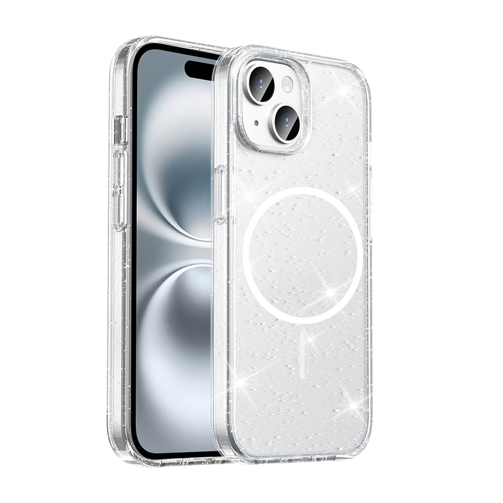 ​iPhone 15 Plus Kılıf M-safe Şarj Özellikli Parlayan Simli Saydam Renkli Maris Kapak