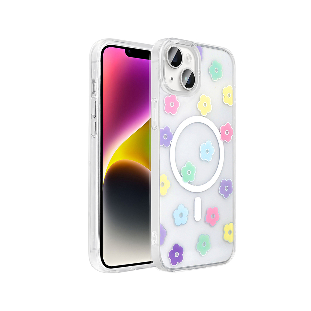 iPhone 15 Plus Kılıf M-Safe Şarj Özellikli Şeffaf Folk Sert Kapak