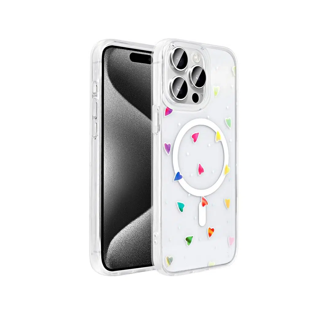 iPhone 15 Pro Kılıf M-Safe Şarj Özellikli Şeffaf Folk Sert Kapak