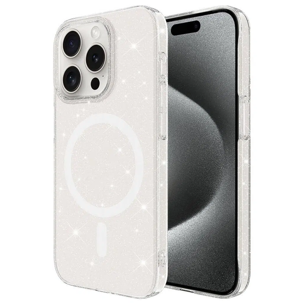 iPhone 15 Pro Kılıf M-safe Şarj Özellikli Simli Şeffaf Arka Yüzey Erdos Silikon Kapak