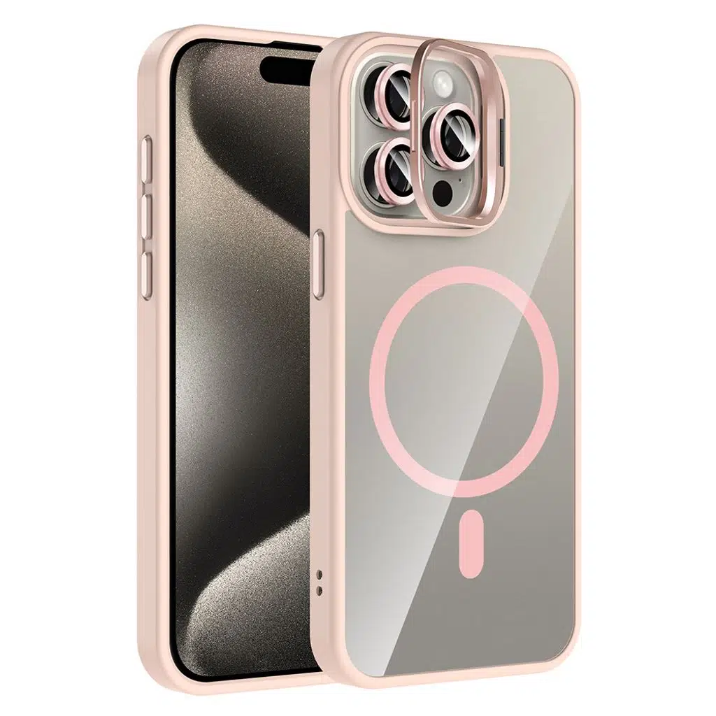 iPhone 15 Pro Kılıf Standlı ve Kamera Lens Hediyeli M-Safe Şarj Özellikli Etro Kapak