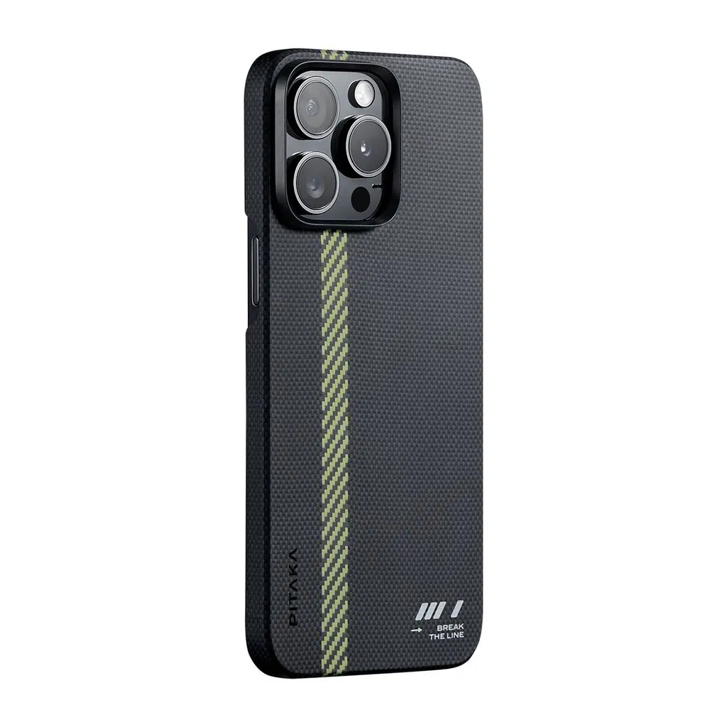 iPhone 15 Pro Max Kılıf M-safe Şarj Özellikli Aramid Fiber Pitaka Tactile Woven Break The Line Kapak