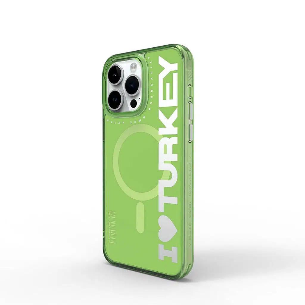 iPhone 15 Pro Max Kılıf M-safe Şarj Özellikli I Love Turkey Yazı Desenli Lopard Turkey E Serisi Kapak