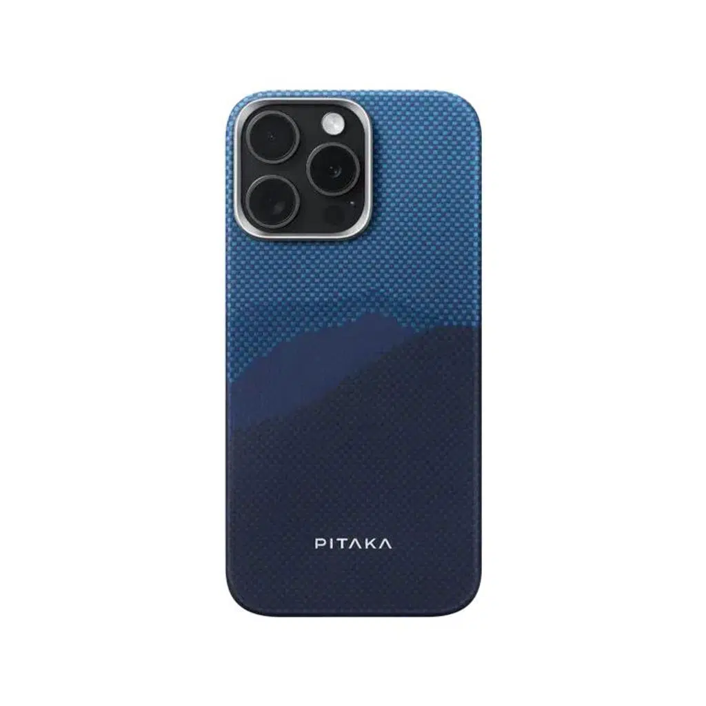 iPhone 15 Pro Max Kılıf M-safe Şarj Özellikli Lumintex Teknolojili Fosforlu Özellikli Aramid Fiber Pitaka Tactile Woven Starpeak Serisi Over The Horizon Kapak