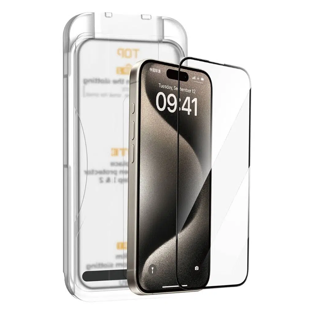 iPhone 15 Pro Max Lopard SQ-008 Oleofobik Easy Install Darbeye Karşı Dayanıklı Temperli Cam Ekran Koruyucu + Kolay Uygulama Aparatlı