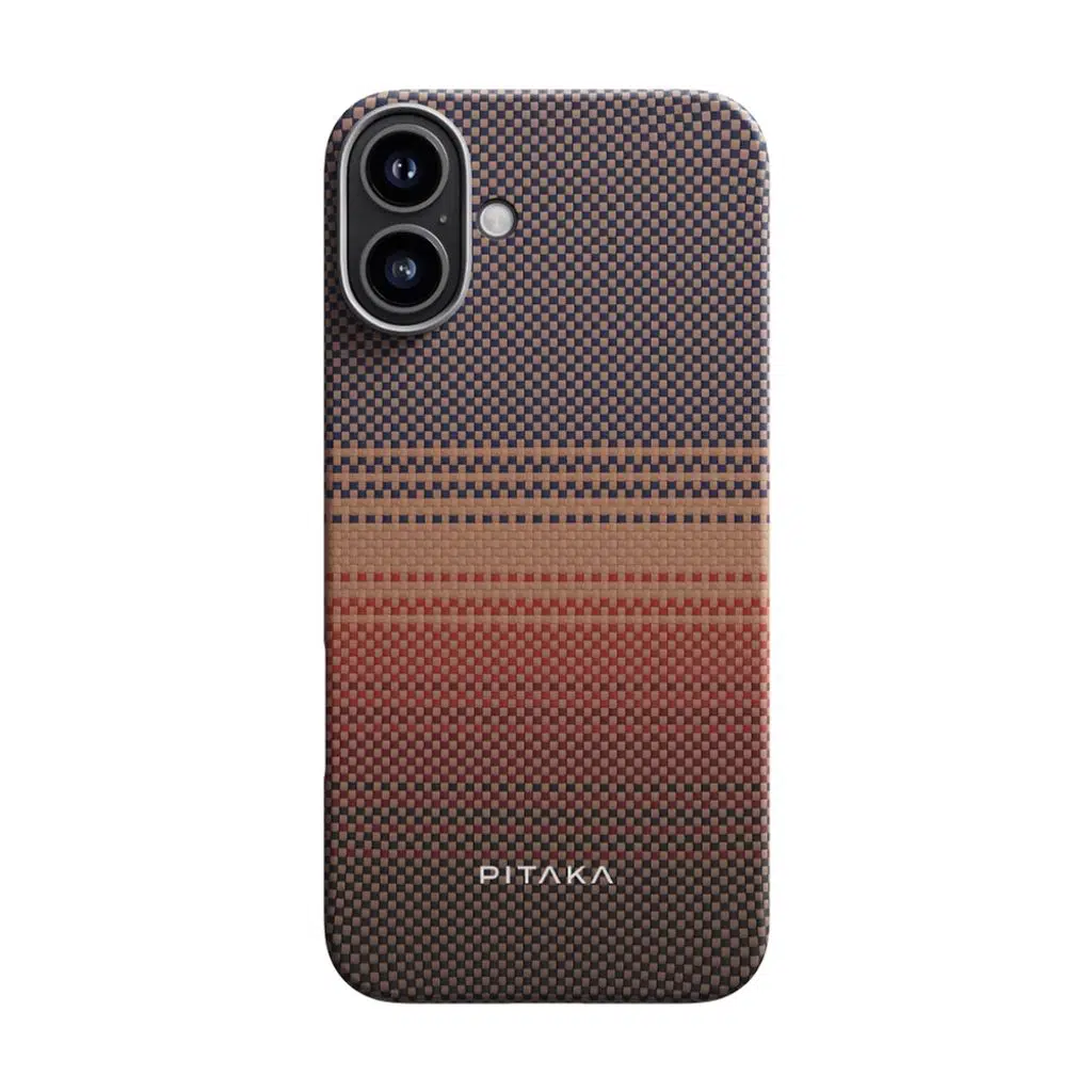 iPhone 16 Kılıf M-safe Şarj Özellikli Aramid Fiber Pitaka Tactile Woven Sunset-Moonrise Serisi Sunset Kapak