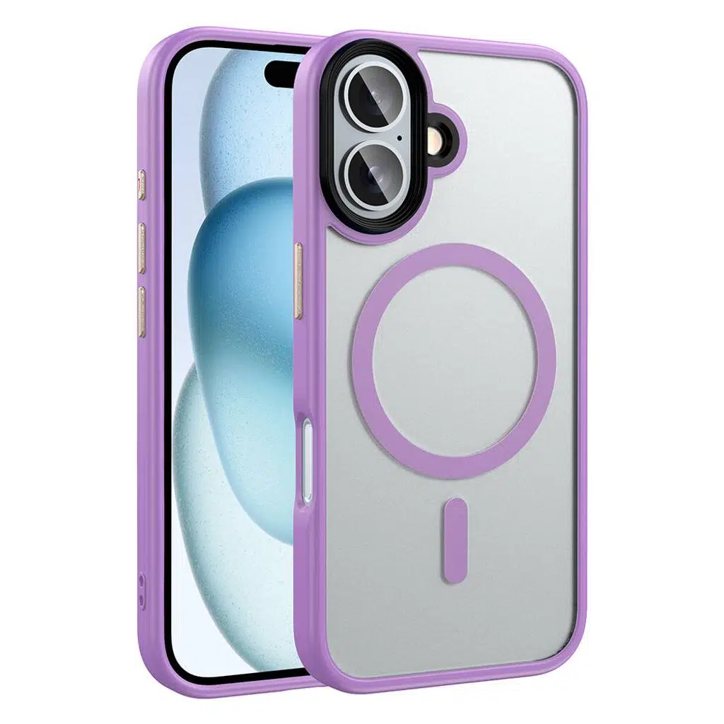 iPhone 16 Kılıf Mat Arka Yüzey Wireless Şarj Özellikli Flet M-safe Kapak