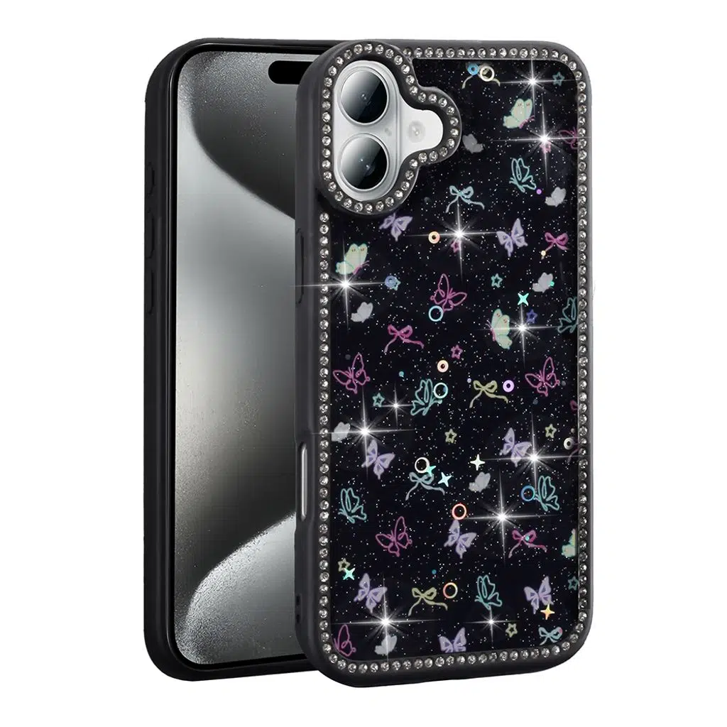 iPhone 16 Kılıf Taşlı ve Simli Tasarım Azra Kapak