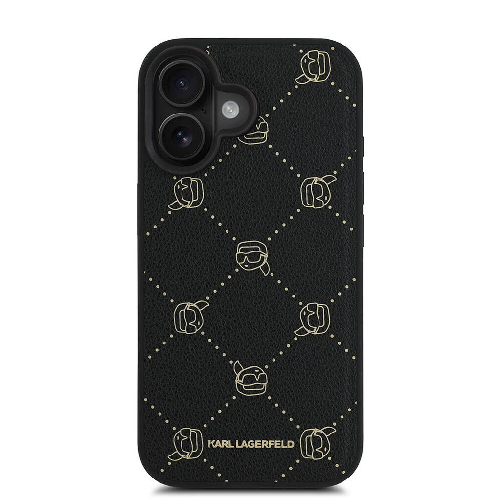 iPhone 16 Magsafe Uyumlu PU Deri Karl Heads Desenli Klasik Logotype Kılıf
