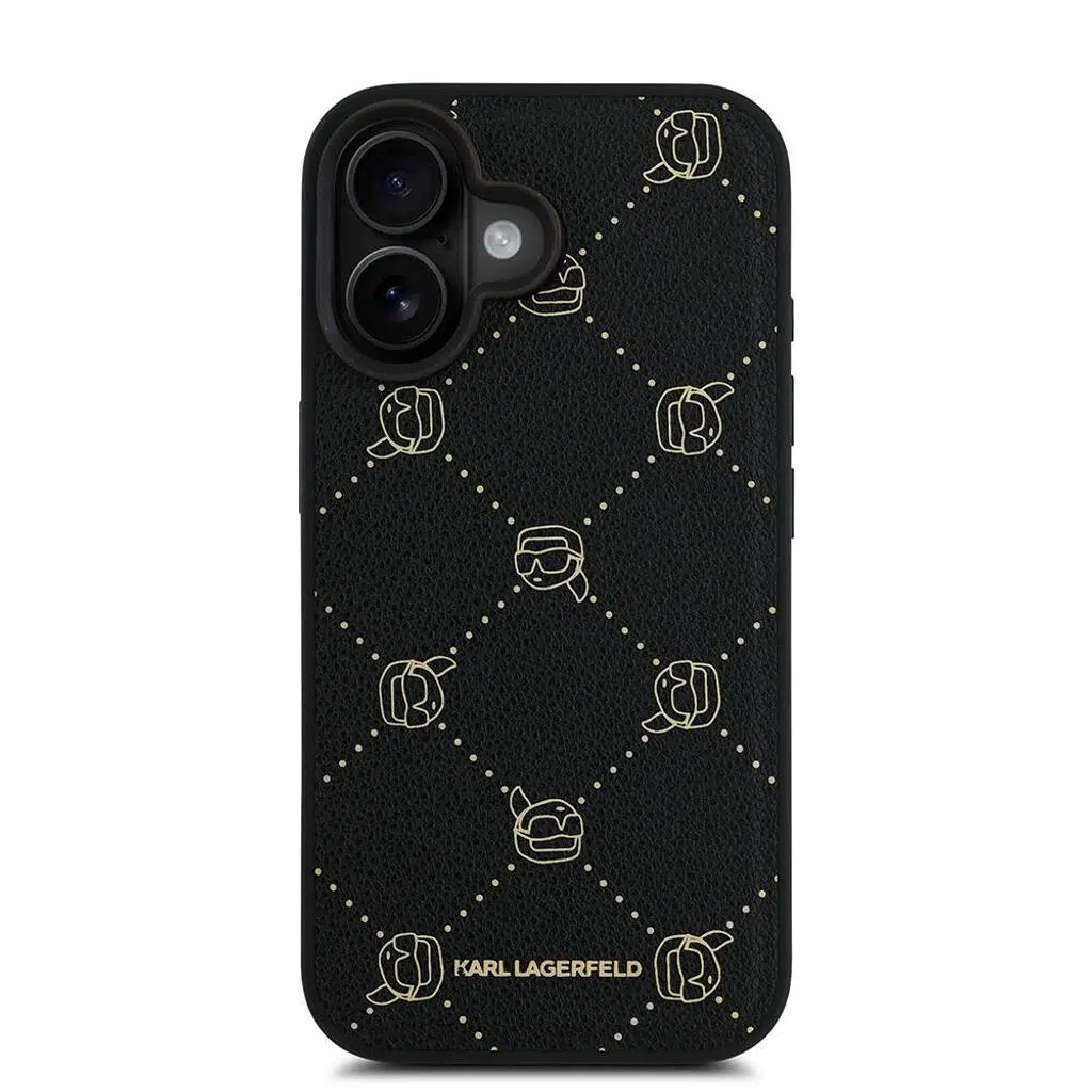 iPhone 16 Magsafe Uyumlu PU Deri Karl Heads Desenli Klasik Logotype Kılıf