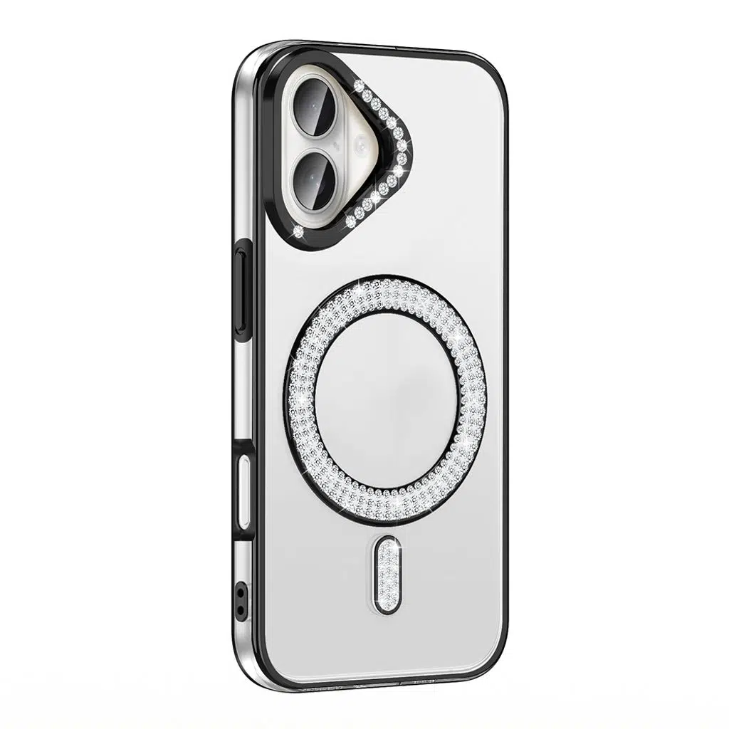 iPhone 16 Plus Kılıf Pırlanta Taş Tasarımlı M-safe Şarj Özellikli Karetta Silikon Kapak