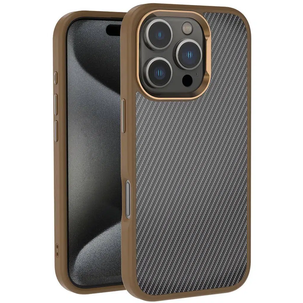 iPhone 16 Pro Kılıf Karbon Fiber Görünümlü Parlak Kamera Çerçeveli Venus Kapak