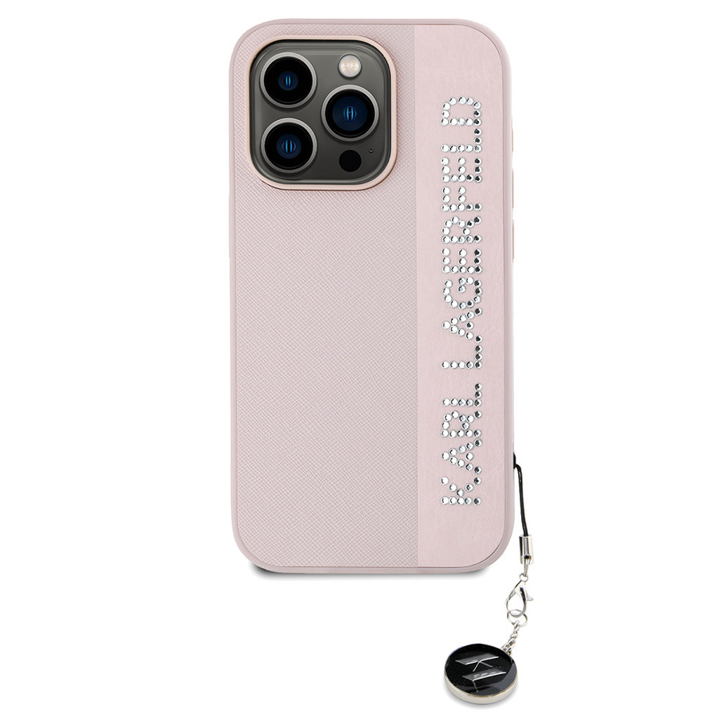 Stony Saffiano Rhinestones iPhone 16 Pro Anahtarlıklı KL Scribe Kılıf