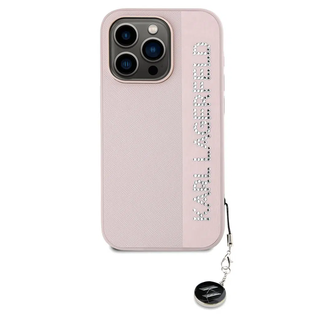 Stony Saffiano Rhinestones iPhone 16 Pro Anahtarlıklı KL Scribe Kılıf
