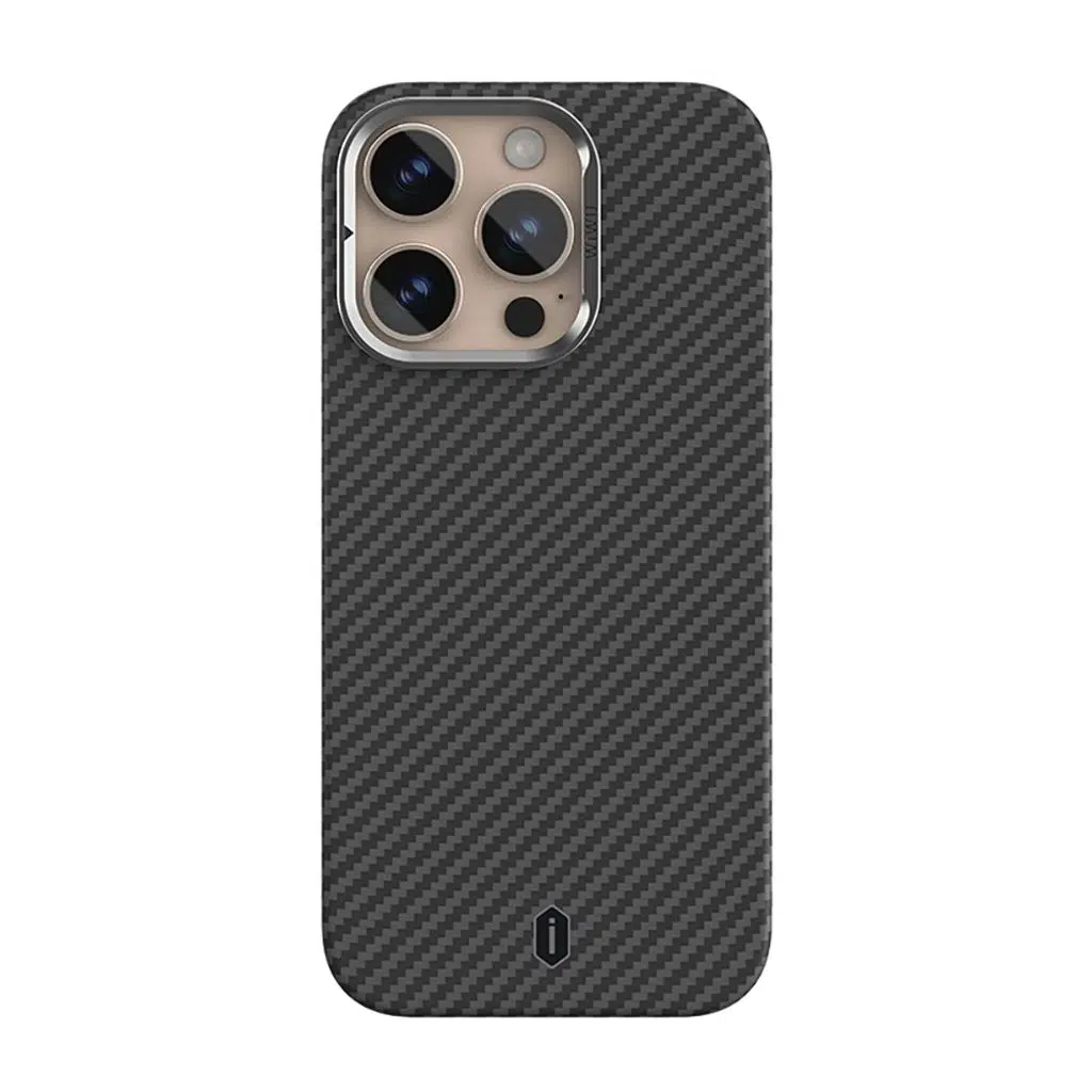 iPhone 16 Pro Kılıf Lopard DCC-206 M-safe Şarj Özellikli Kamera Standlı Aramid Fiber Tasarım Kevlar Kapak