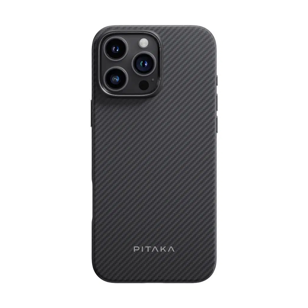 iPhone 16 Pro Kılıf M-safe Şarj Özellikli Aramid Fiber Pitaka Military-Grade Classic Serisi Black-Grey Twill Kapak