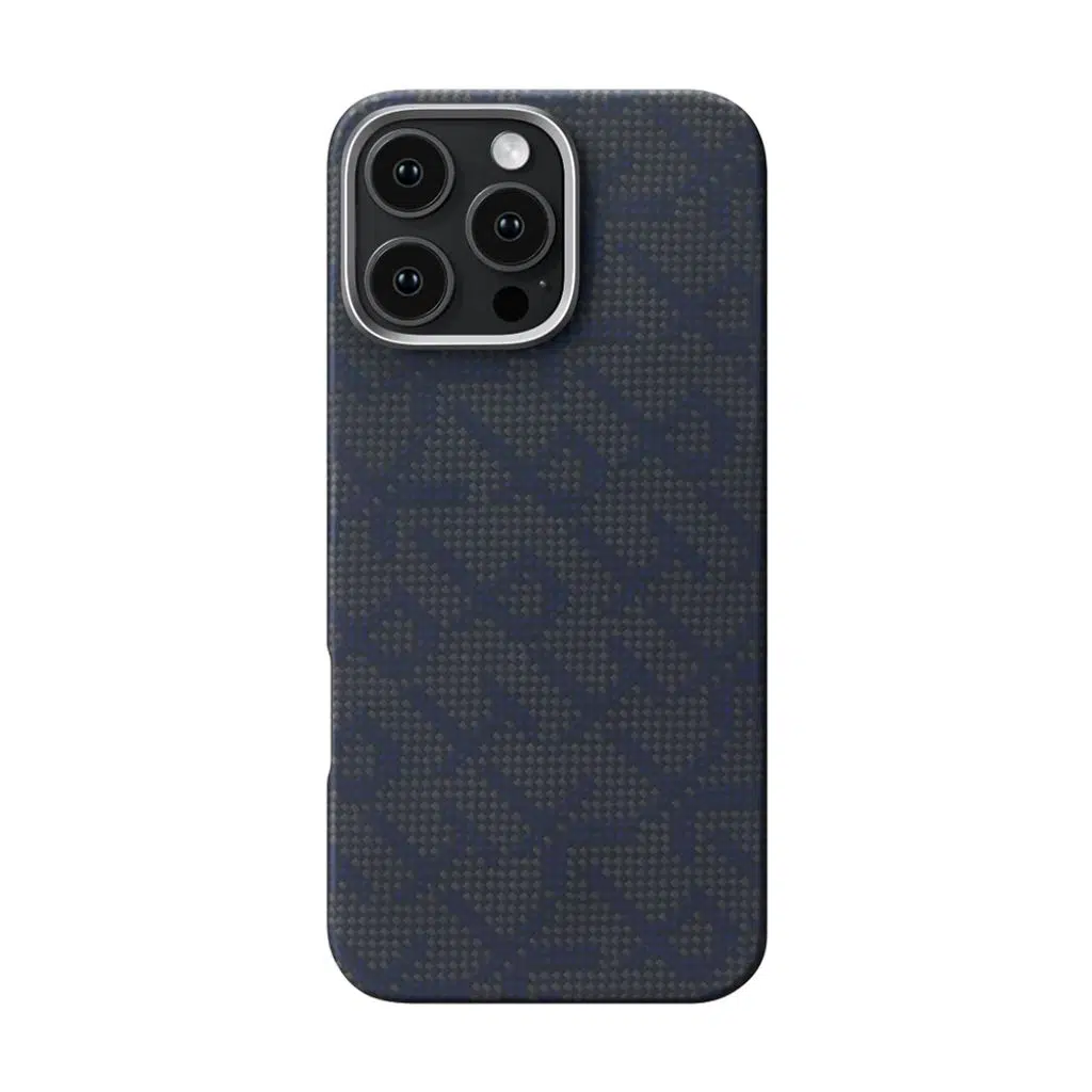 iPhone 16 Pro Kılıf M-safe Şarj Özellikli Aramid Fiber Pitaka Tactile Woven Monogram Serisi Kapak