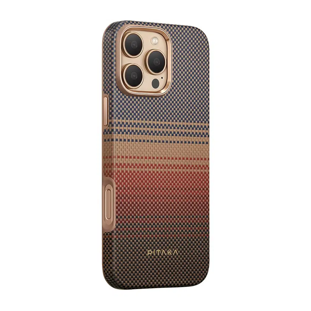 iPhone 16 Pro Max Kılıf M-safe Şarj Özellikli Aramid Fiber Pitaka Military-Grade Sunset-Moonrise Serisi Sunset Kapak