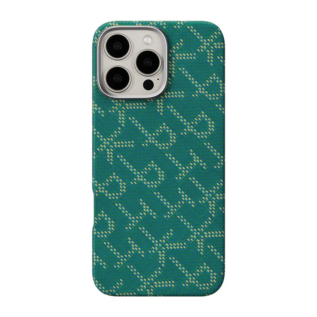 iPhone 16 Pro Max Kılıf M-safe Şarj Özellikli Aramid Fiber Pitaka Tactile Woven Monogram Serisi Kapak