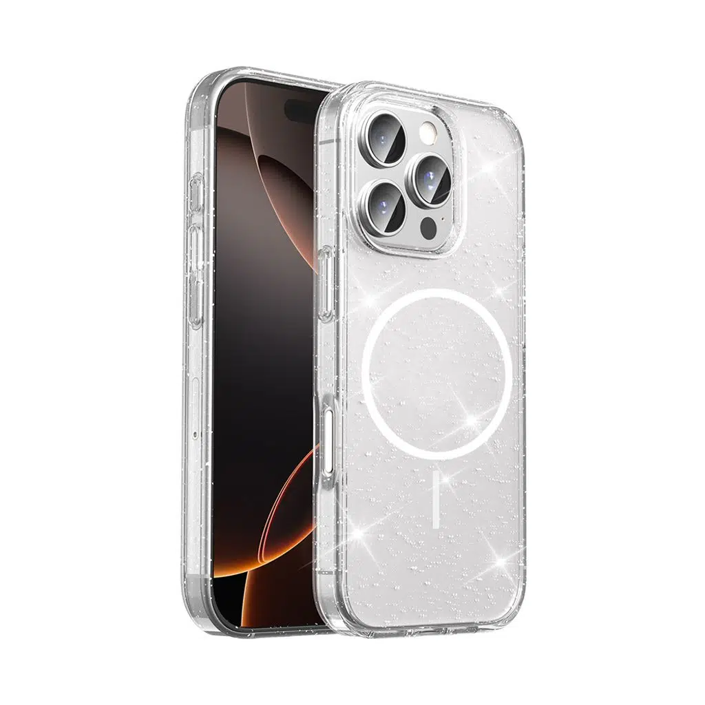 ​iPhone 16 Pro Max Kılıf M-safe Şarj Özellikli Parlayan Simli Saydam Renkli Maris Kapak